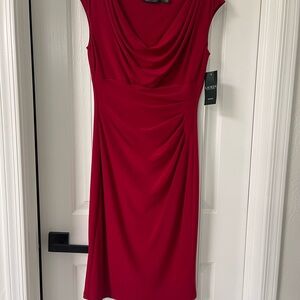 Ralph Lauren Red Ruched Sheath Midi Dress
